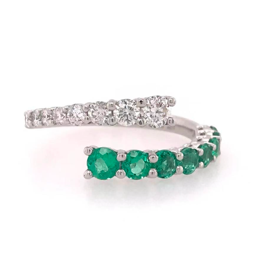 &quot;Jardin&quot;Emerald &amp; Diamond Rds Bypass Ring