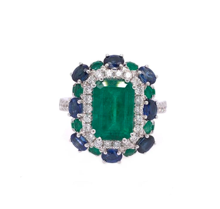 &quot;Marina&quot; Diamond, Emerald and Sapphire Ring