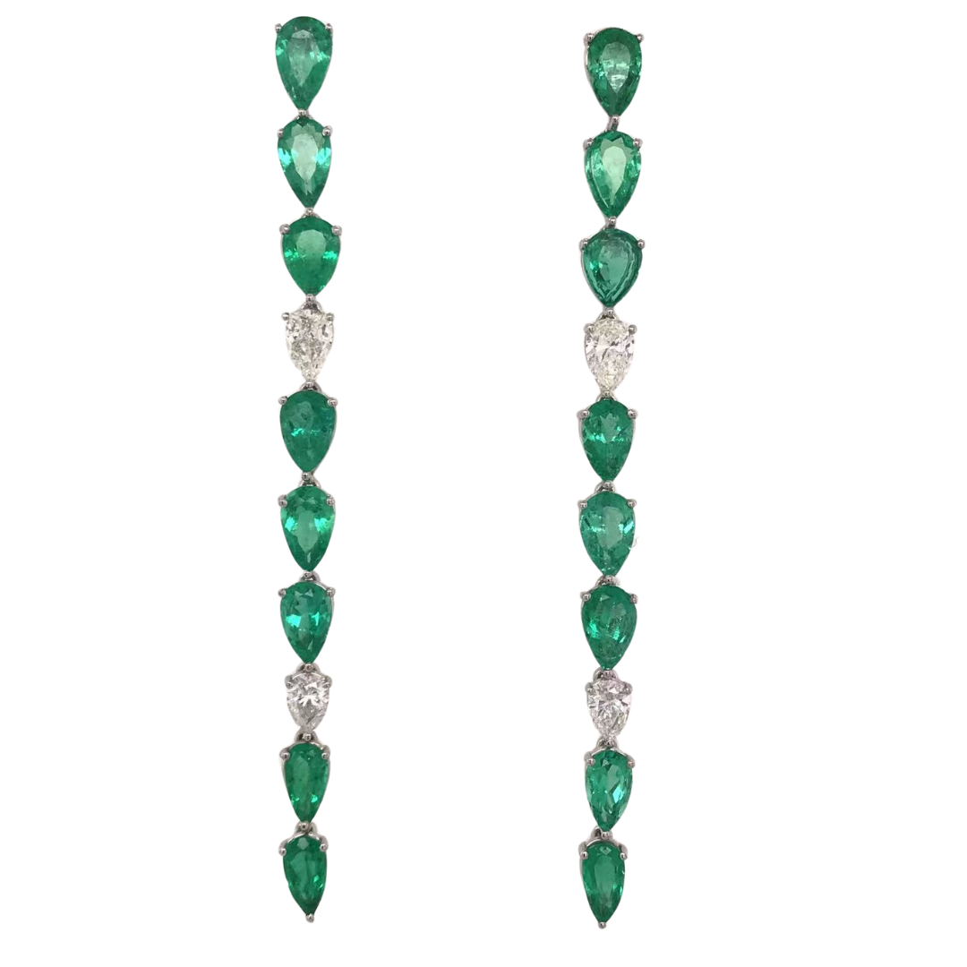 18K WHITE EMERALD EARRING