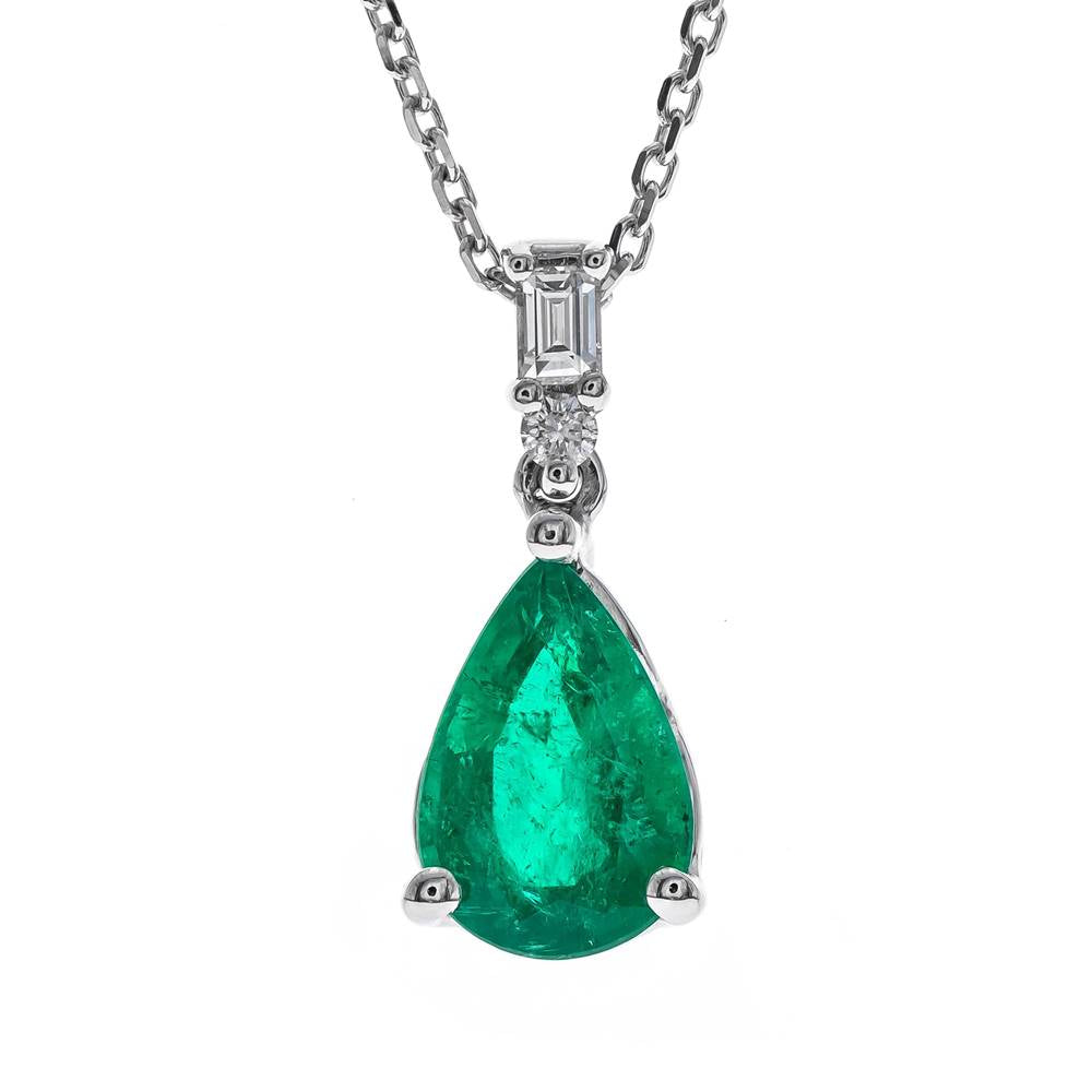 14K WHITE EMERALD PENDANT